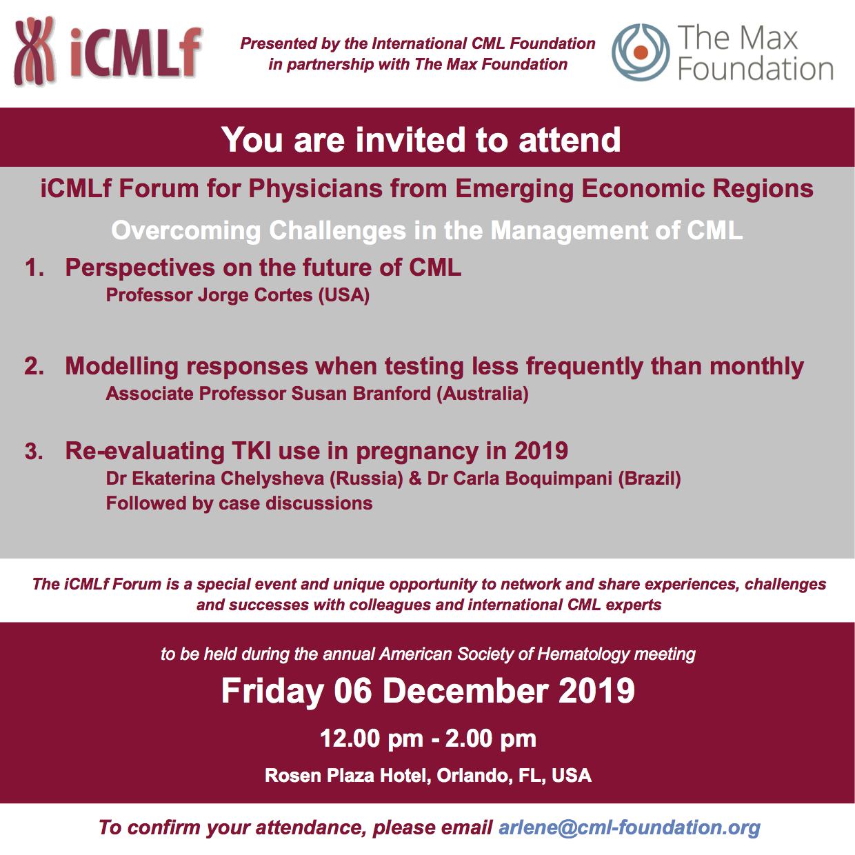 Your invitation to the iCMLf Forum at ASH
